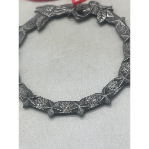 Christmas wreath ornament metal bow stars empty center ribbon 3x3" READ - Picture 3 of 5